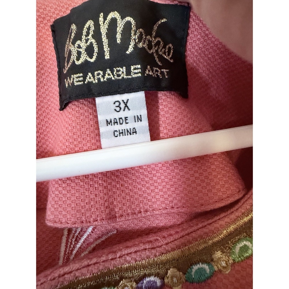 Bob Mackie wearable art Elephant Embroidered Kimono Jacket 3X peach/coral - Picture 3 of 5